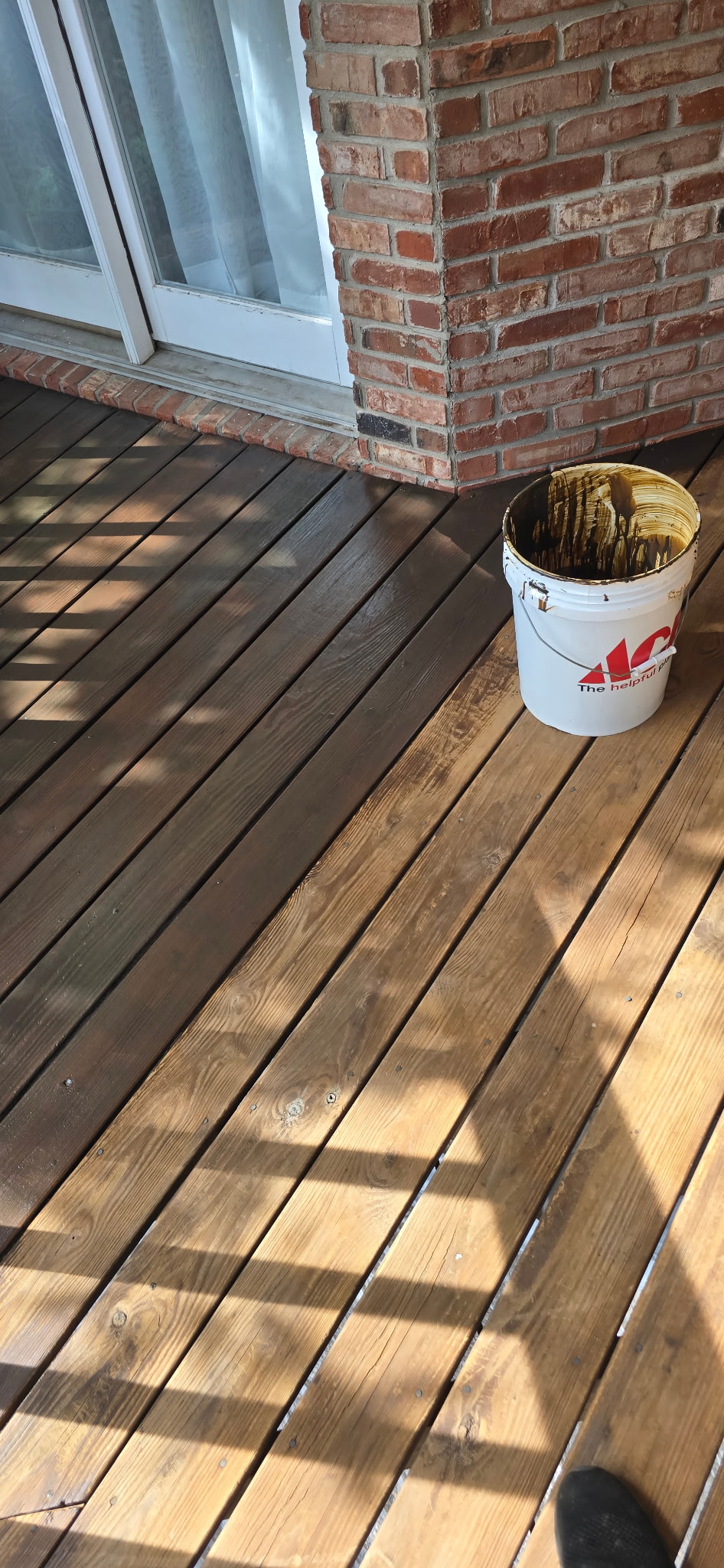 Wood deck freshly cleaned and stained